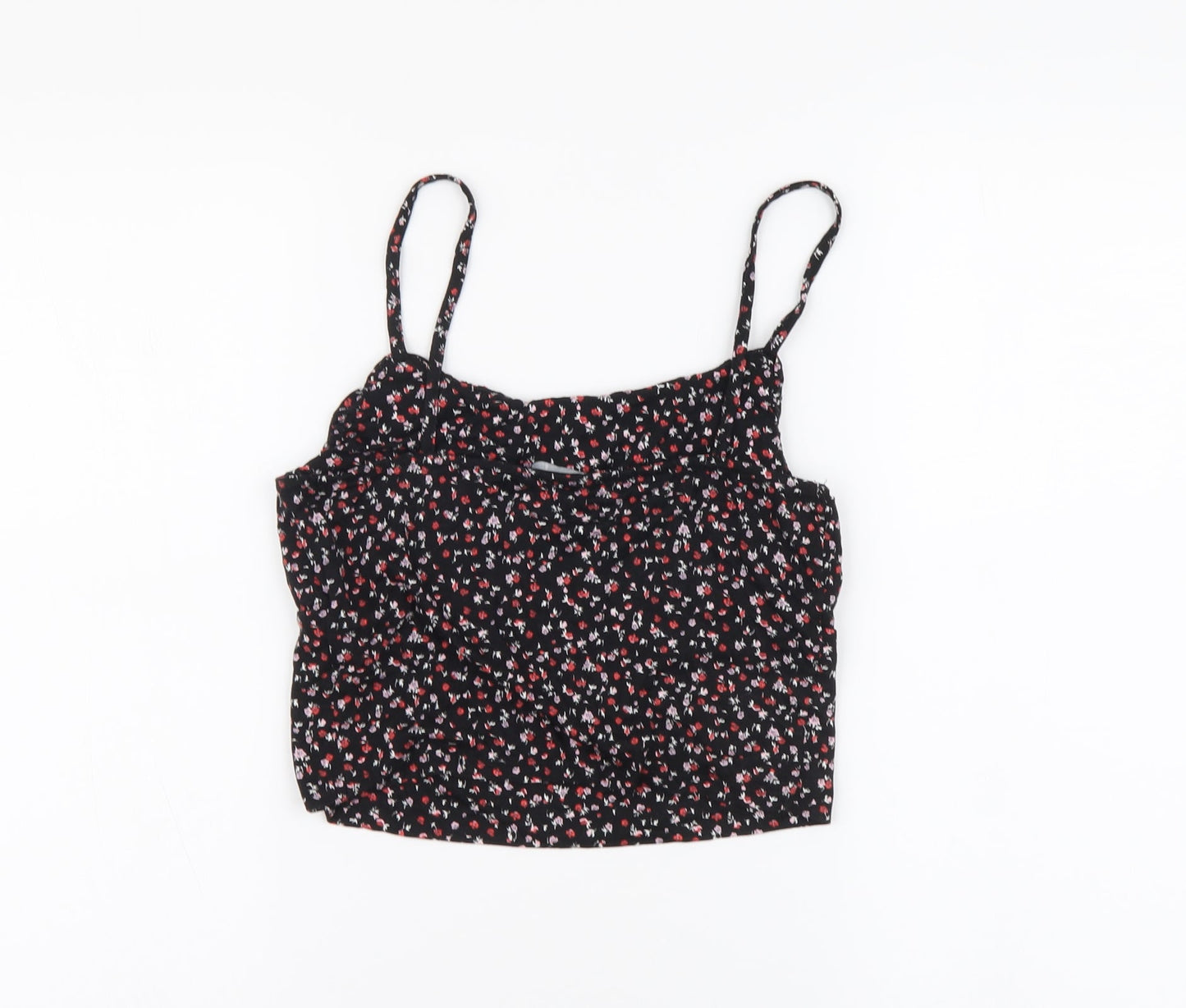 Primark Womens Black Geometric Viscose Cropped Tank Size S Square Neck