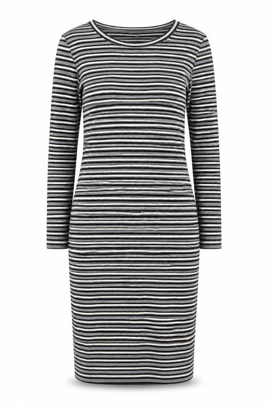 Primark Womens Grey Striped Cotton T-Shirt Dress Size 8 Round Neck Pullover