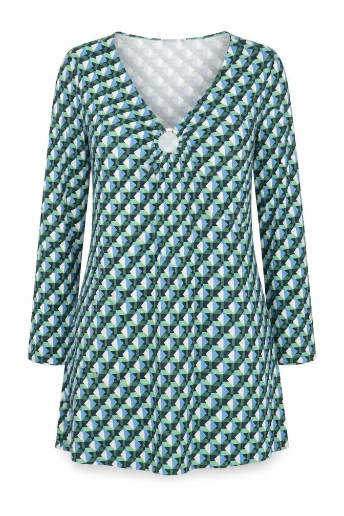Stradivarius Womens Multicoloured Geometric Polyester A-Line Size M V-Neck Pullover