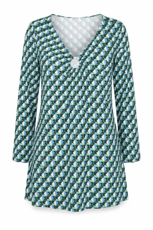 Stradivarius Womens Multicoloured Geometric Polyester A-Line Size M V-Neck Pullover