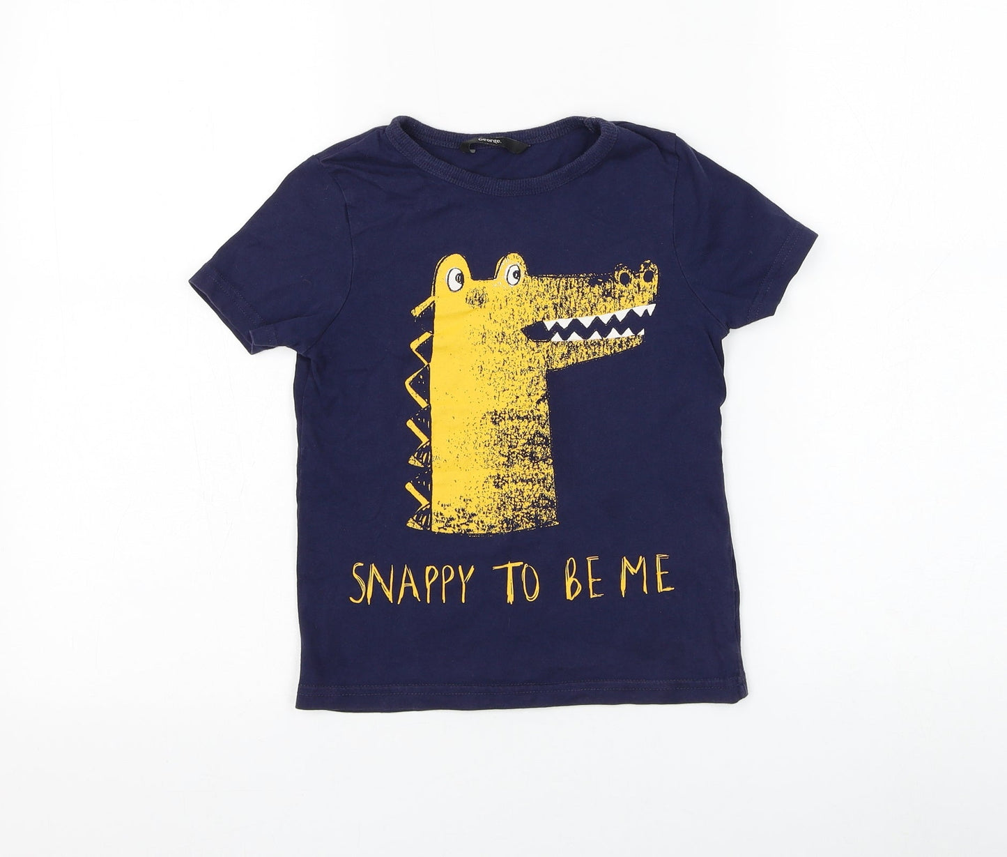 George Boys Blue Cotton Basic T-Shirt Size 4-5 Years Round Neck Pullover - Crocodile