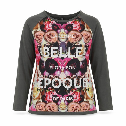 Outfitters Nation Womens Grey Floral Polyester Basic T-Shirt Size XS Round Neck - La Femme Belle