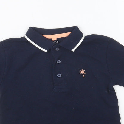 Marks & Spencer Girls Blue Cotton Basic Polo Size 2-3 Years Collared Button - Palm Tree