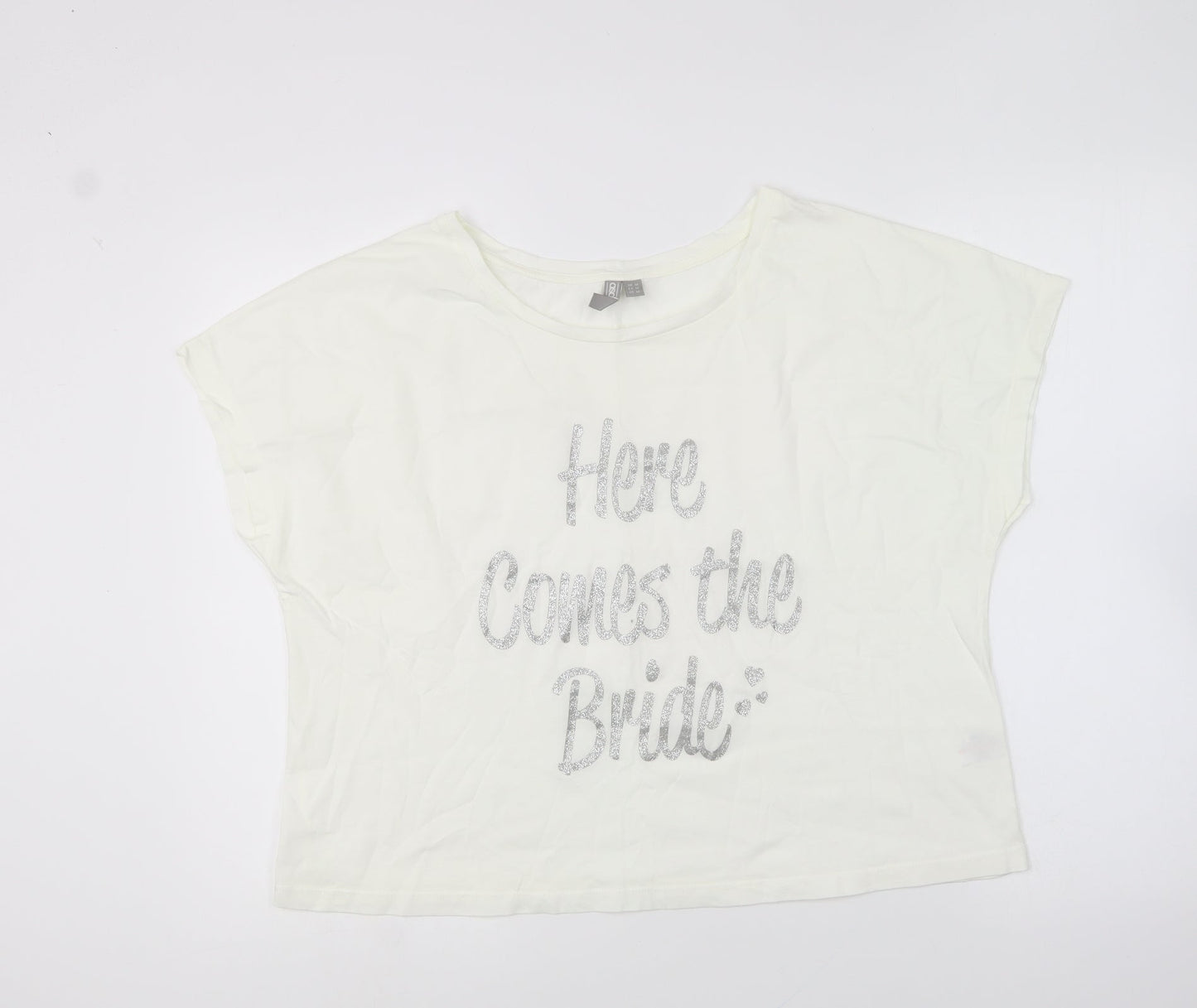 ASOS Womens Ivory Cotton Basic T-Shirt Size M Round Neck - Here Comes The Bride