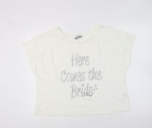 ASOS Womens Ivory Cotton Basic T-Shirt Size M Round Neck - Here Comes The Bride