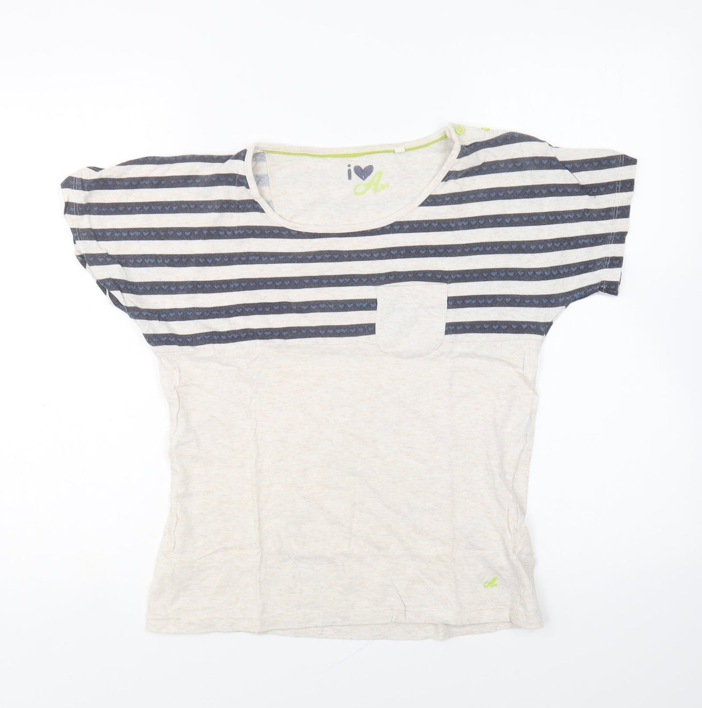 Marks and Spencer Womens Ivory Striped Cotton Basic T-Shirt Size 2XS Round Neck
