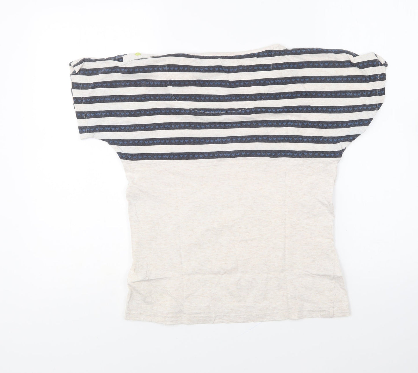 Marks and Spencer Womens Ivory Striped Cotton Basic T-Shirt Size 2XS Round Neck
