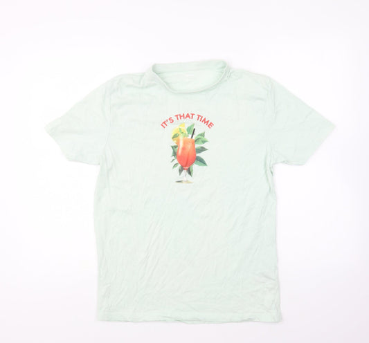 Dunnes Stores Womens Green Cotton Basic T-Shirt Size S Round Neck - Its that time
