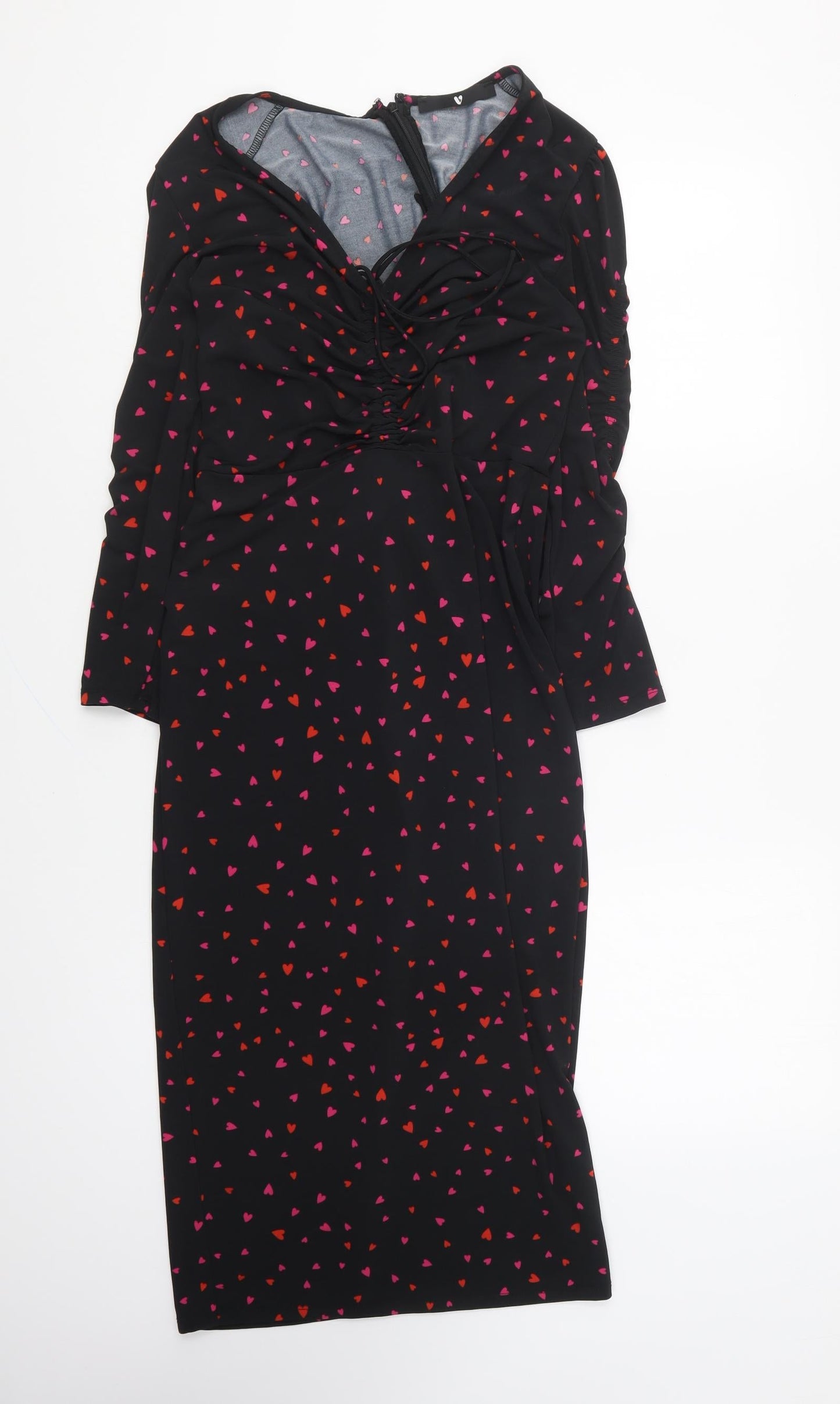 Very Womens Black Geometric Polyester Bodycon Size 10 V-Neck Pullover - Love Hearts