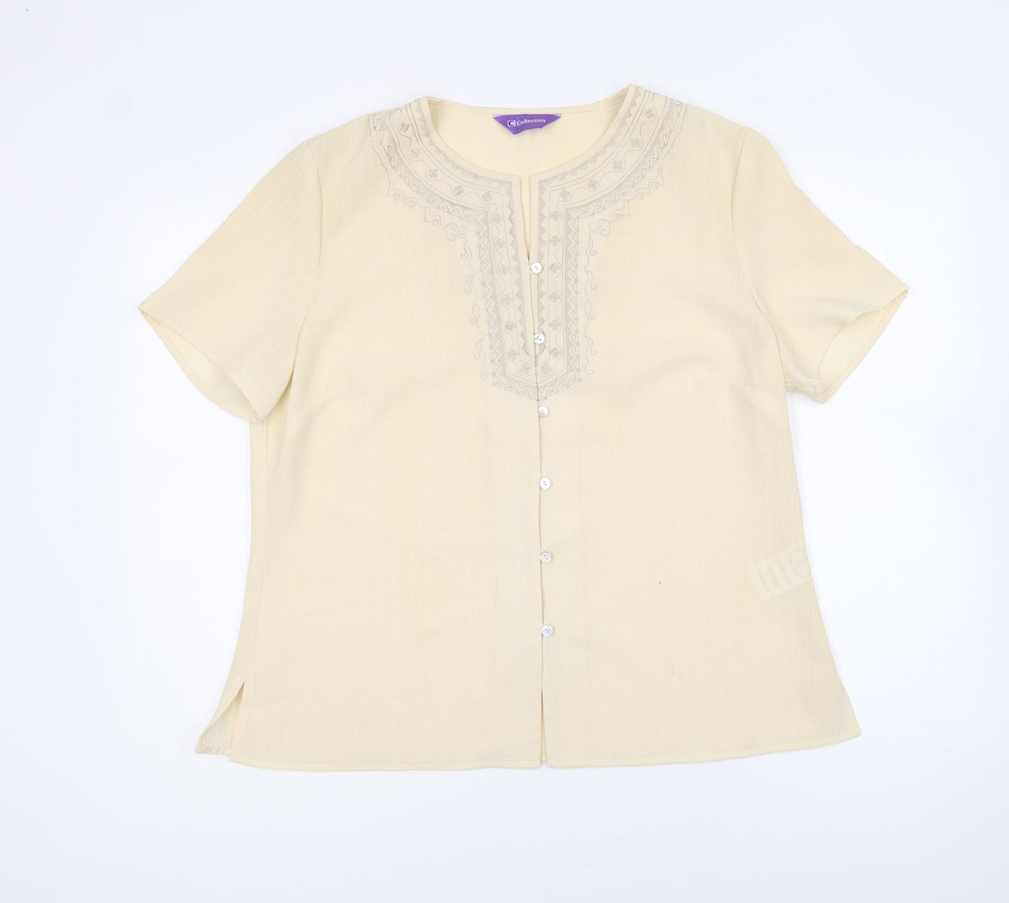 Collection Womens Beige Polyester Basic Button-Up Size 18 Round Neck