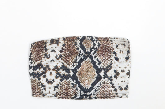 PRETTYLITTLETHING Womens Brown Animal Print Polyester Cropped Tank Size 4 Off the Shoulder - Snake Print