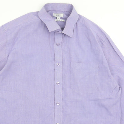 F&F Mens Purple Polyester Button-Up Size 16 Collared Button - Pocket Detail