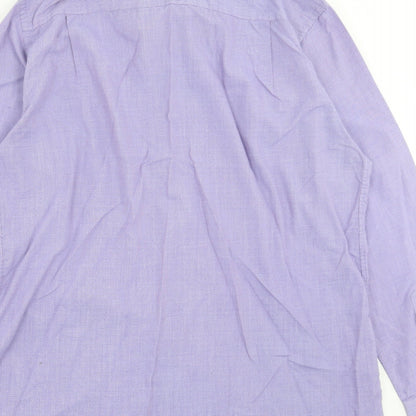 F&F Mens Purple Polyester Button-Up Size 16 Collared Button - Pocket Detail