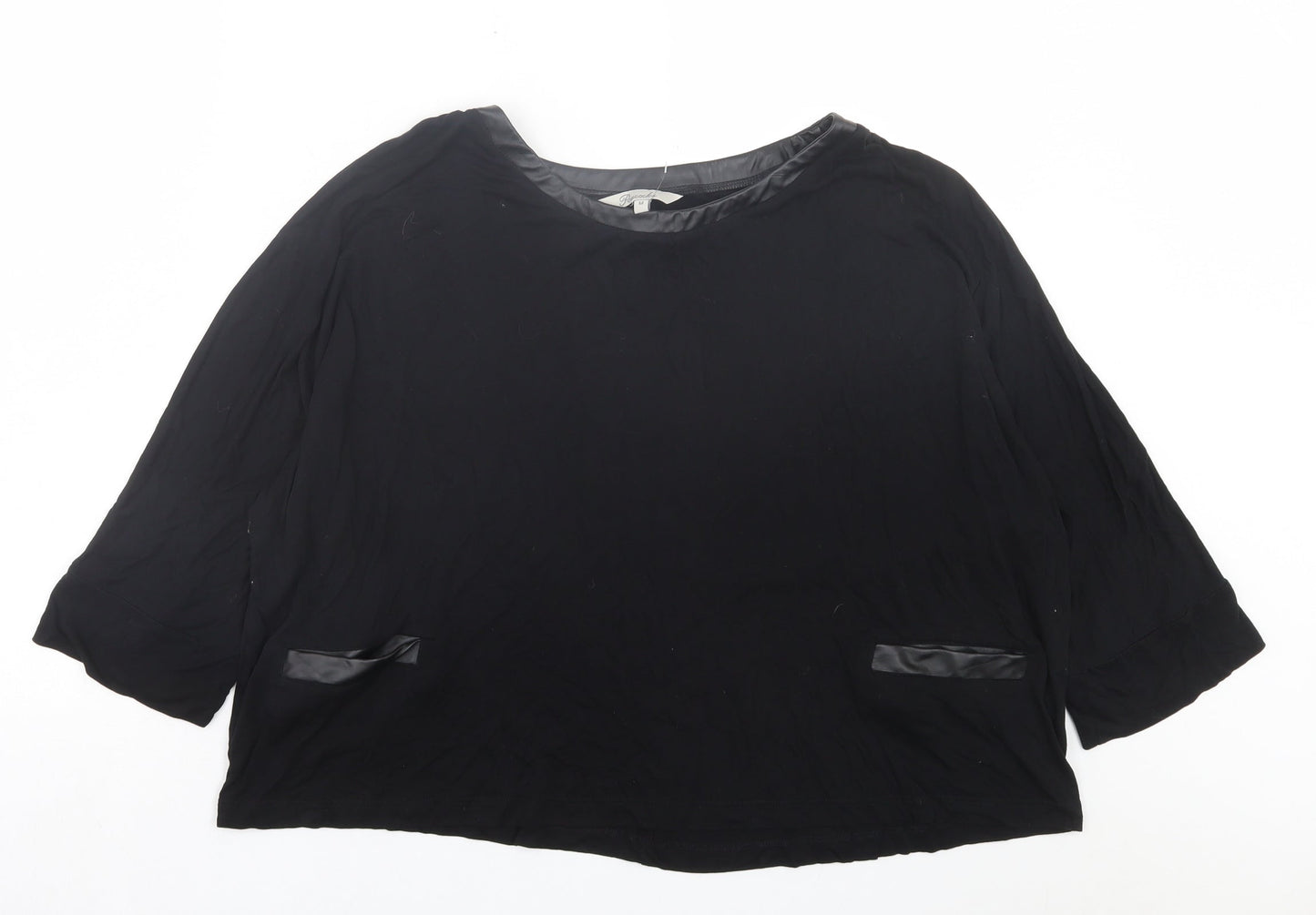Peacocks Womens Black Viscose Basic T-Shirt Size M Crew Neck