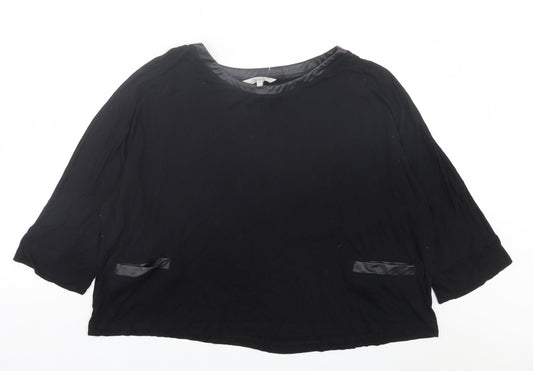 Peacocks Womens Black Viscose Basic T-Shirt Size M Crew Neck