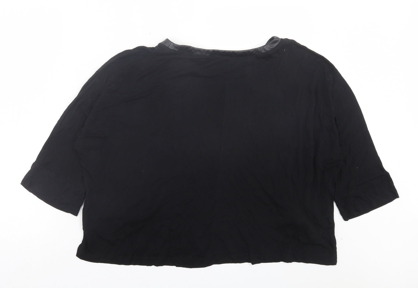 Peacocks Womens Black Viscose Basic T-Shirt Size M Crew Neck