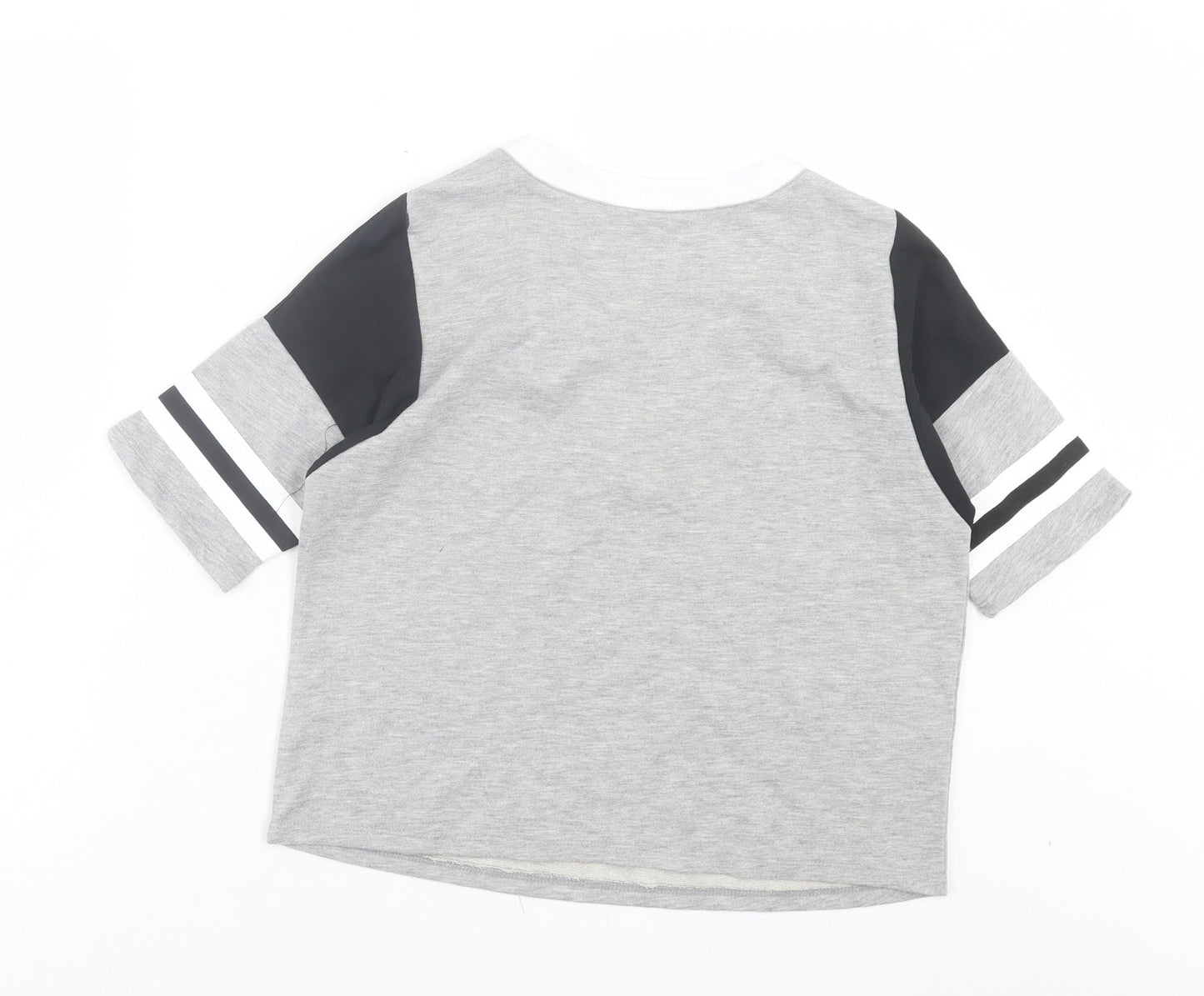 Select Womens Grey Cotton Cropped T-Shirt Size 8 V-Neck