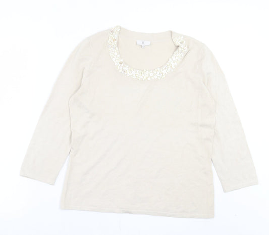 CC Womens Beige Boat Neck Viscose Pullover Jumper Size M