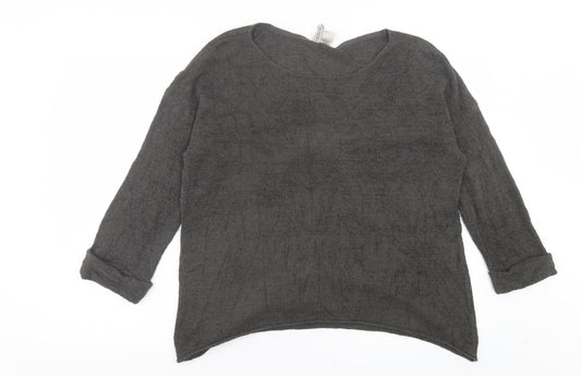 H&M Womens Grey Boat Neck Acrylic Pullover Jumper Size S