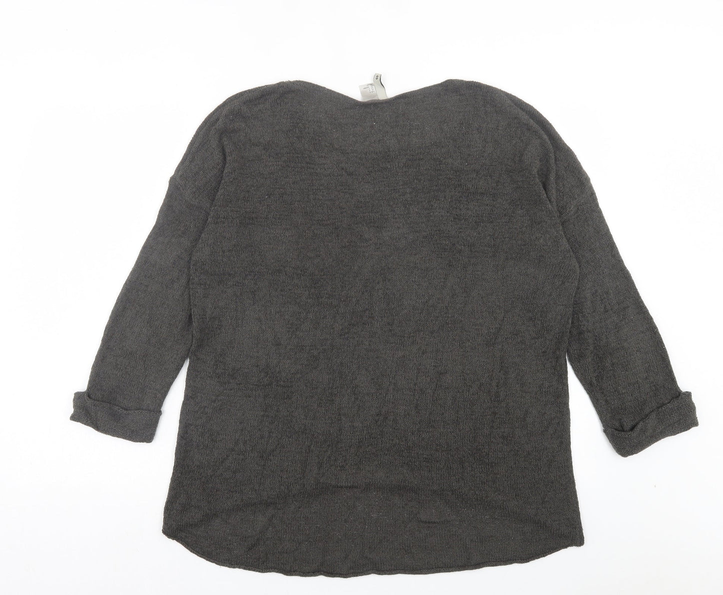 H&M Womens Grey Boat Neck Acrylic Pullover Jumper Size S