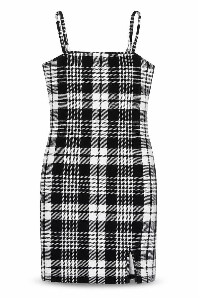 SheIn Womens Black Plaid Polyester Bodycon Size XS Square Neck Pullover