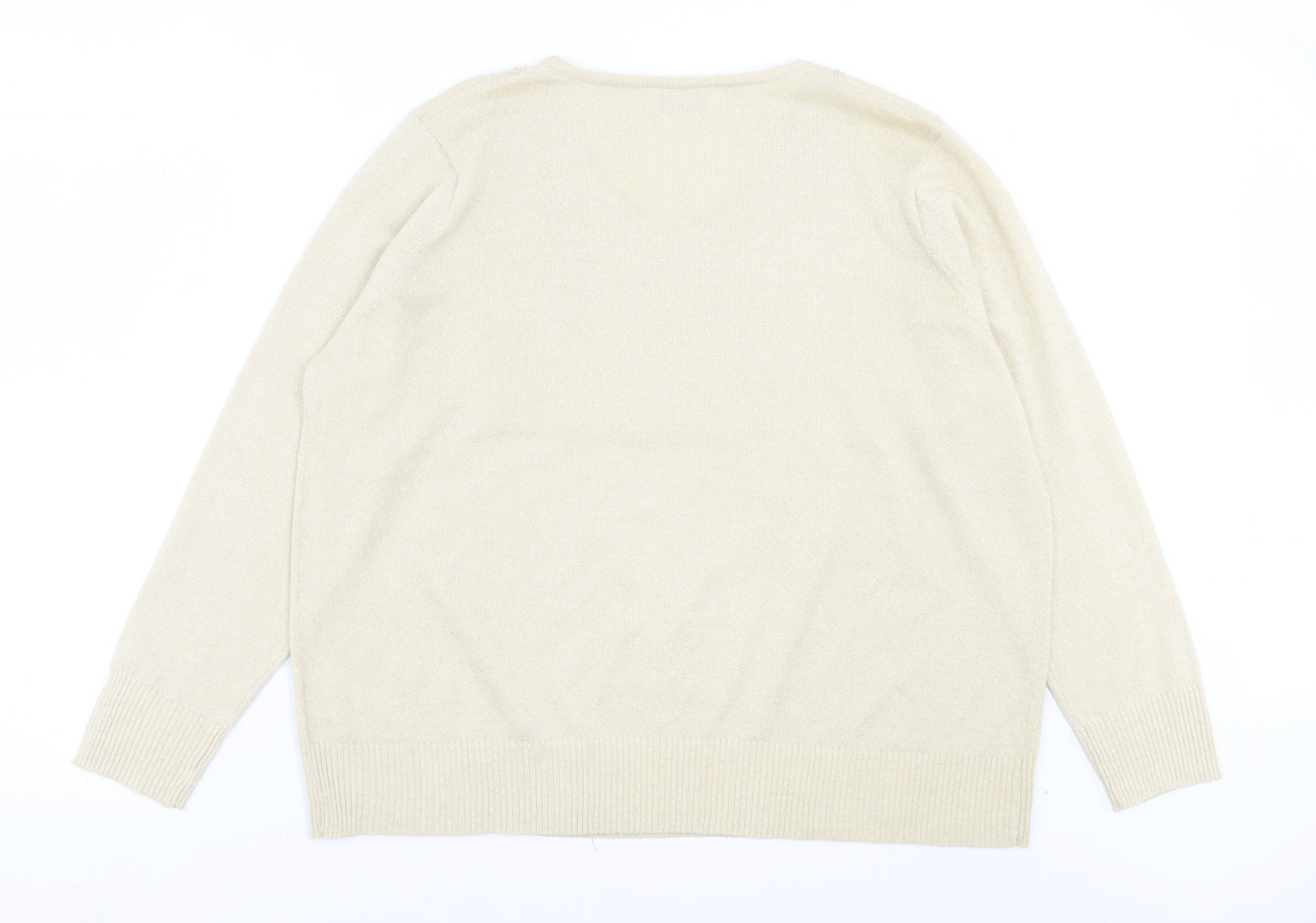 Bonmarché Womens Gold V-Neck Acrylic Pullover Jumper Size XL