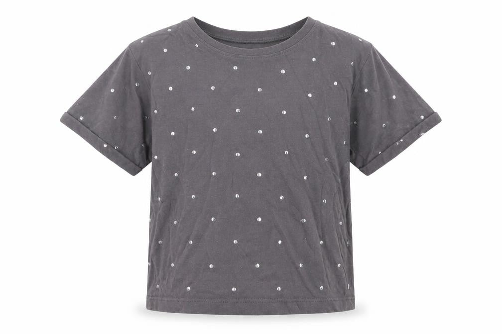 Miss Evie Girls Grey Cotton Basic T-Shirt Size 7-8 Years Crew Neck Pullover