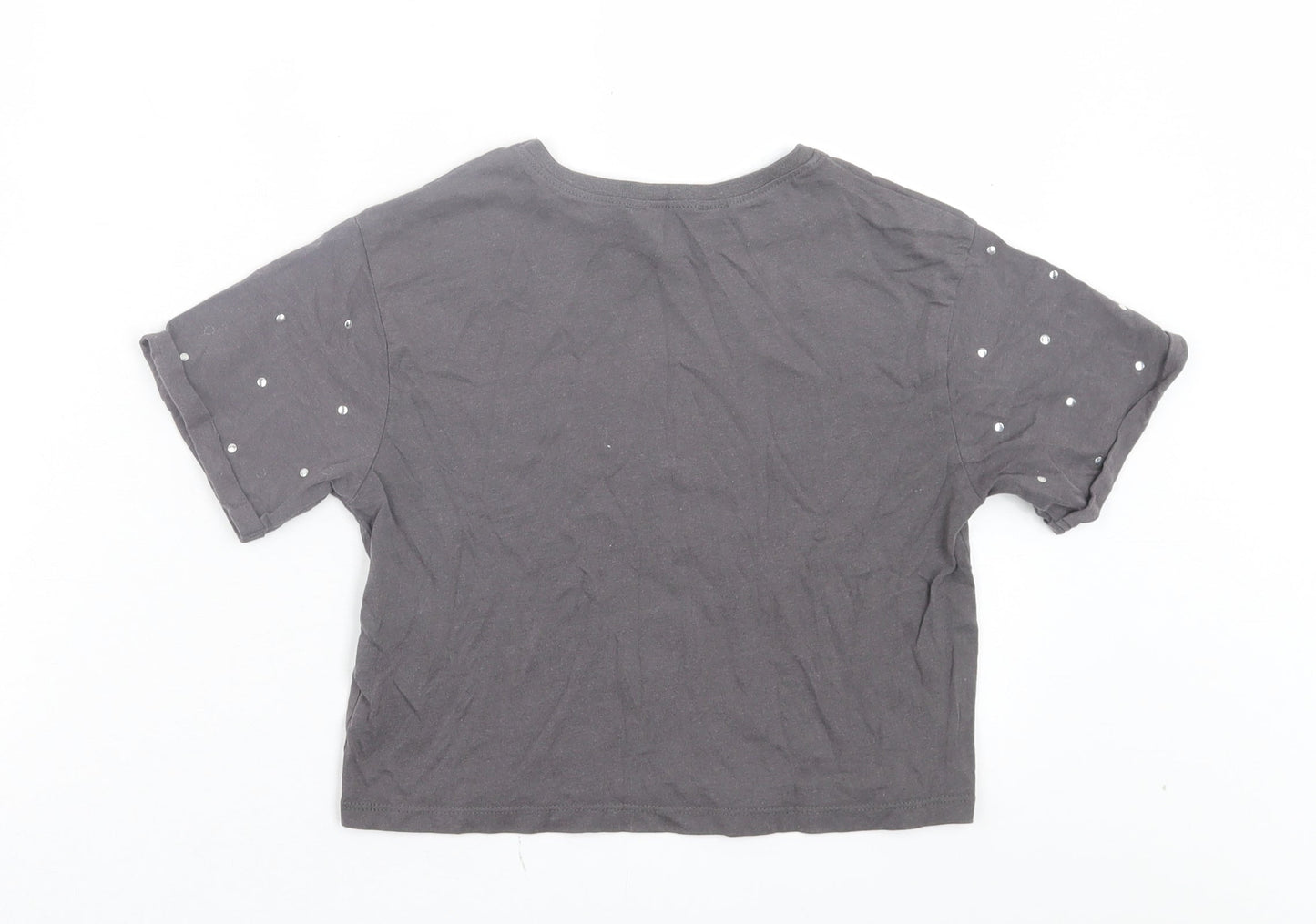 Miss Evie Girls Grey Cotton Basic T-Shirt Size 7-8 Years Crew Neck Pullover