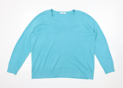 Marks & Spencer Mens Blue V-Neck Polyester Pullover Jumper Size L