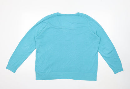 Marks & Spencer Mens Blue V-Neck Polyester Pullover Jumper Size L