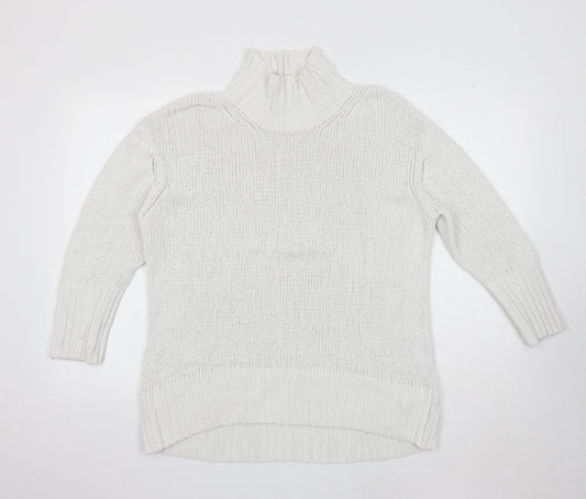 Marks and Spencer Womens White High Neck Cotton Pullover Jumper Size S