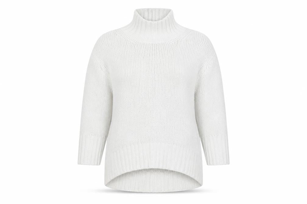 Marks & Spencer Womens White High Neck Cotton Pullover Jumper Size S