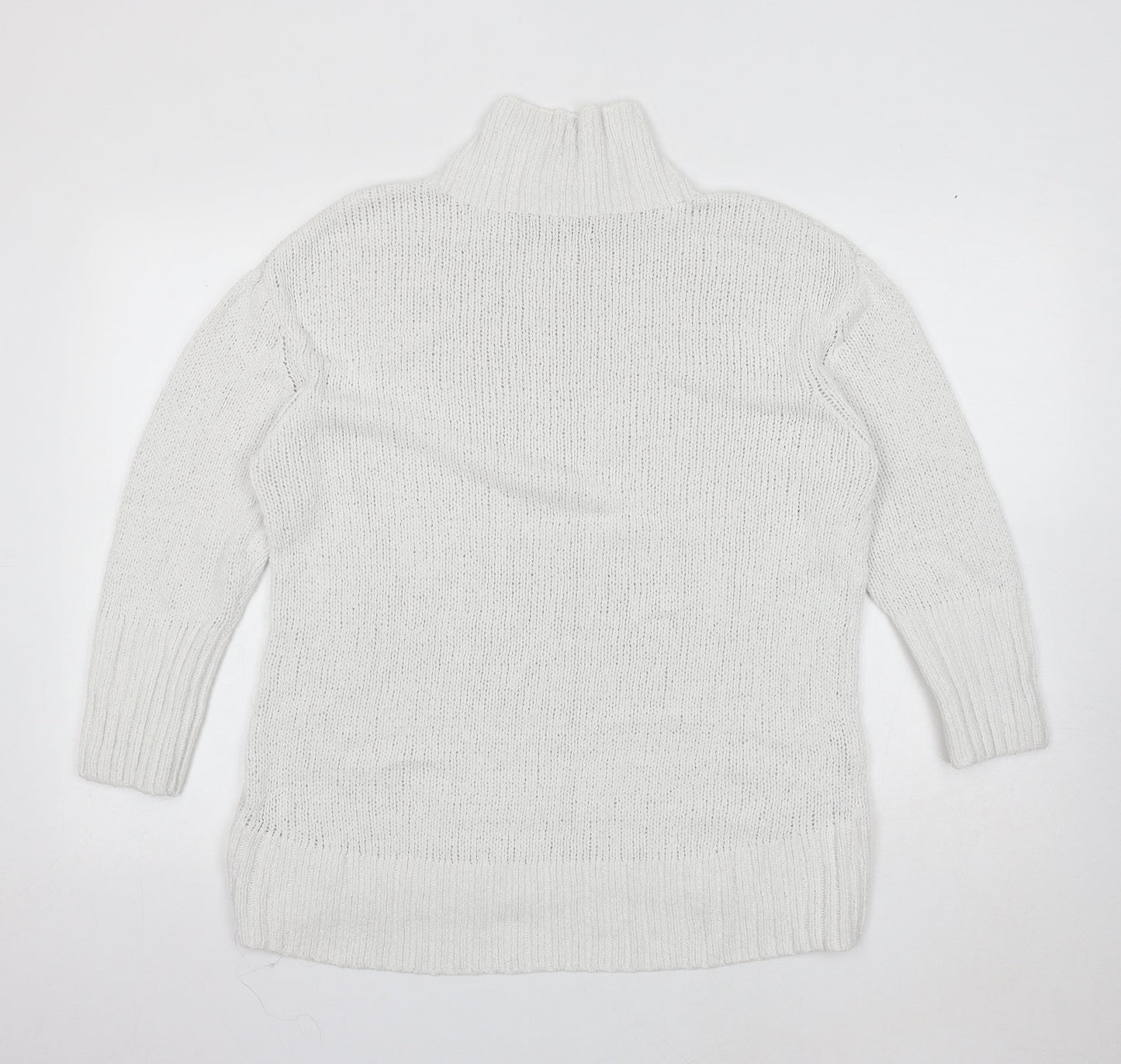 Marks and Spencer Womens White High Neck Cotton Pullover Jumper Size S