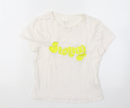 H&M Womens White Cotton Basic T-Shirt Size S Round Neck - Sunny