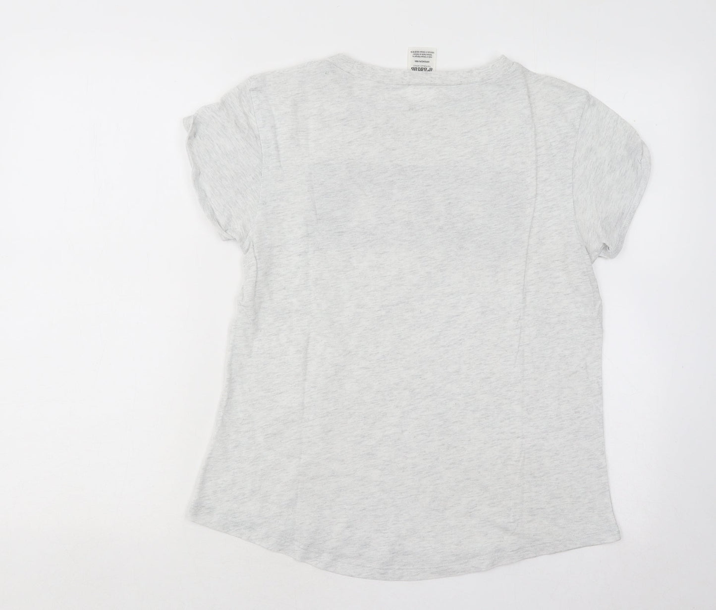 PINK Womens Grey Floral Cotton Basic T-Shirt Size S Round Neck