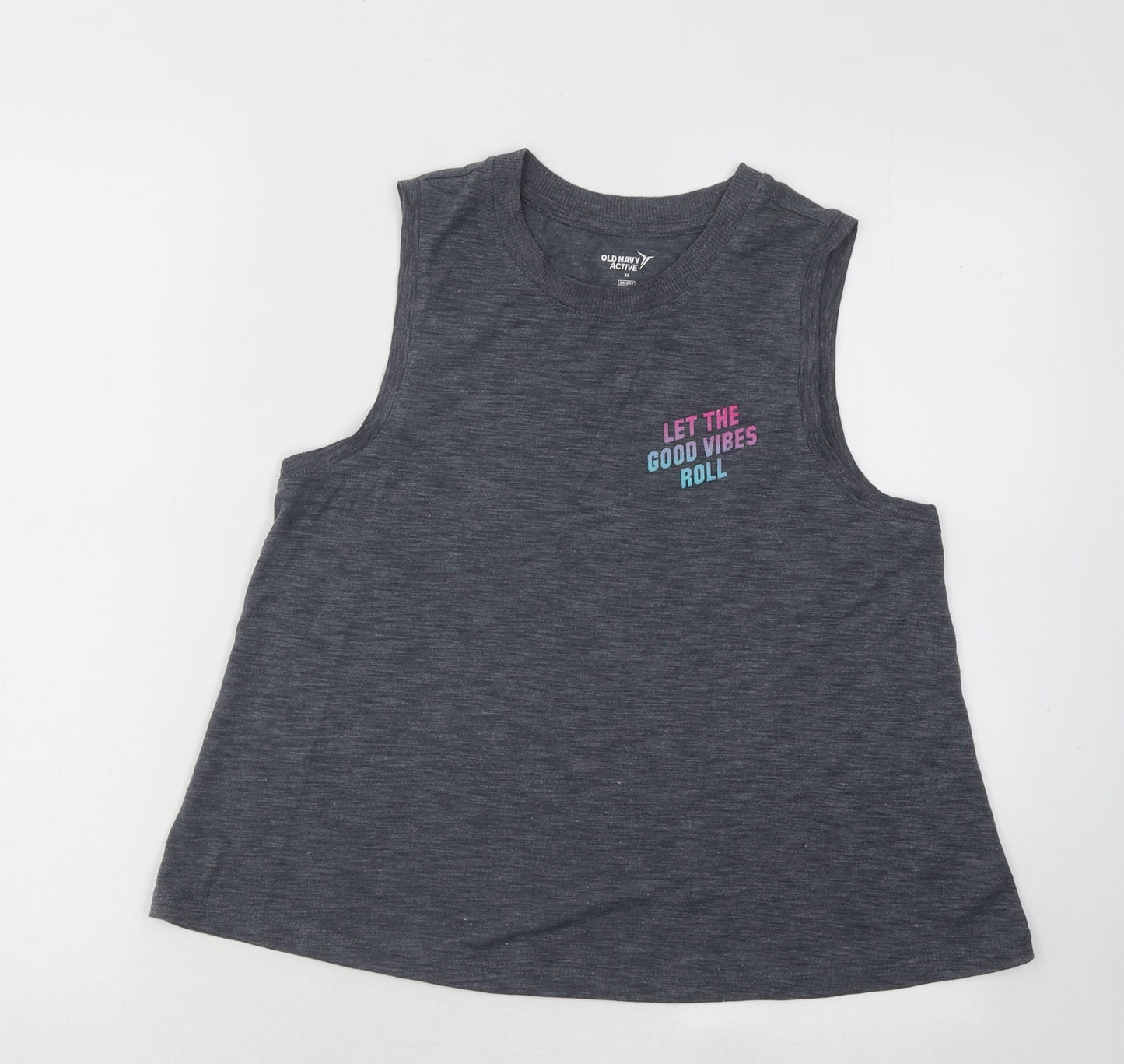 Old Navy Womens Grey Polyester Basic Tank Size XS Round Neck Pullover - Let The Good Vibes Roll Palm Trees
