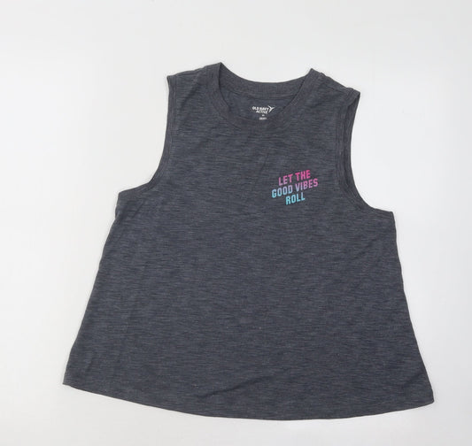 Old Navy Womens Grey Polyester Basic Tank Size XS Round Neck Pullover - Let The Good Vibes Roll Palm Trees