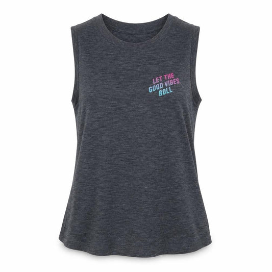 Old Navy Womens Grey Polyester Basic Tank Size XS Round Neck Pullover - Let The Good Vibes Roll Palm Trees