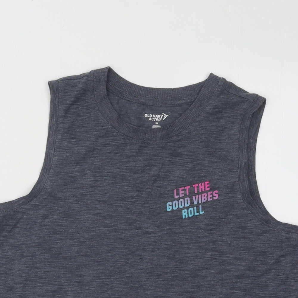 Old Navy Womens Grey Polyester Basic Tank Size XS Round Neck Pullover - Let The Good Vibes Roll Palm Trees