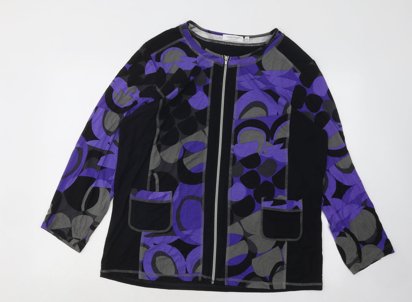 Signature Experience Womens Multicoloured Roll Neck Geometric Viscose Full Zip Jumper Size 2XL