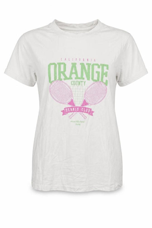 Primark Womens White Cotton Basic T-Shirt Size 6 Round Neck - California Orange County Tennis Club