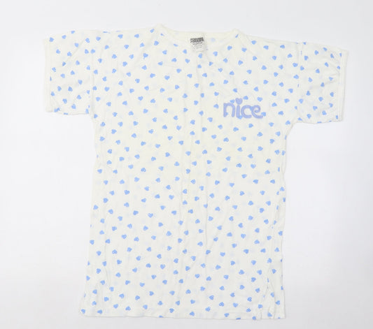Dorothy Perkins Womens Blue Geometric Cotton Basic T-Shirt Size M Round Neck - Love Heart/Nice