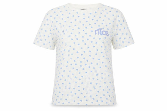 Dorothy Perkins Womens Blue Geometric Cotton Basic T-Shirt Size M Round Neck - Love Heart/Nice