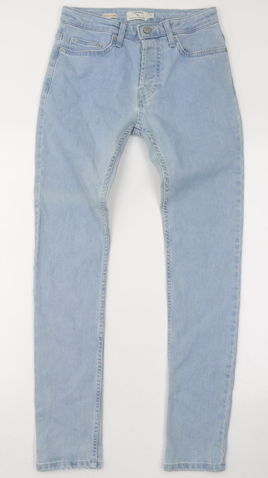 Topman Mens Blue Cotton Skinny Jeans Size 28 in L31 in Regular Button