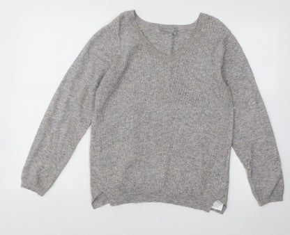 Fransa Womens Grey V-Neck Polyester Pullover Jumper Size XS