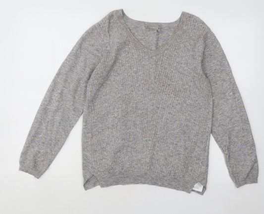 Fransa Womens Grey V-Neck Polyester Pullover Jumper Size XS