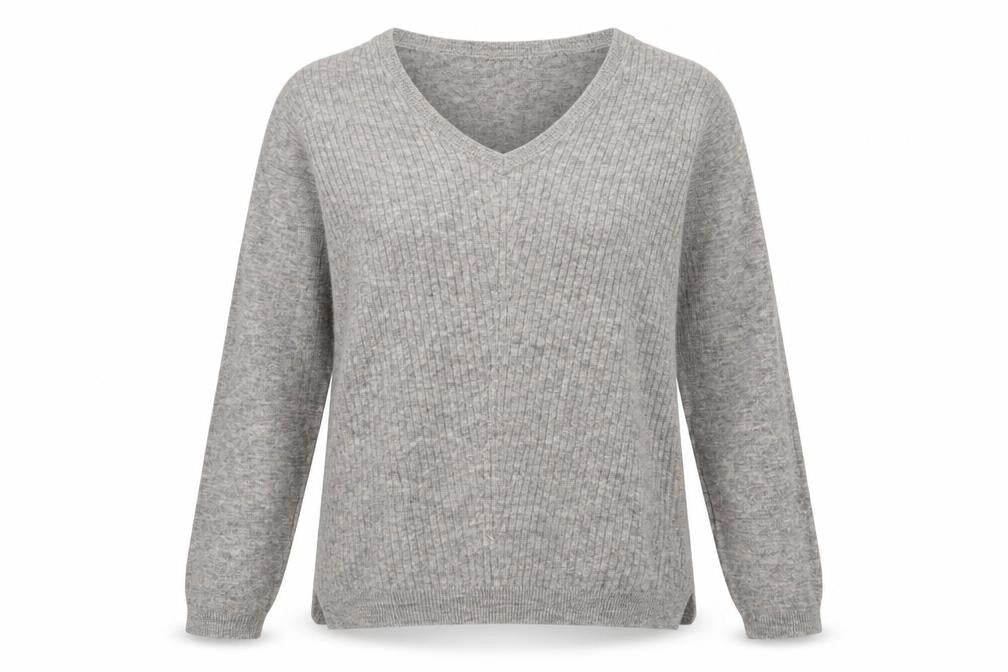 Fransa Womens Grey V-Neck Polyester Pullover Jumper Size XS