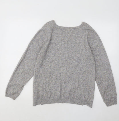 Fransa Womens Grey V-Neck Polyester Pullover Jumper Size XS