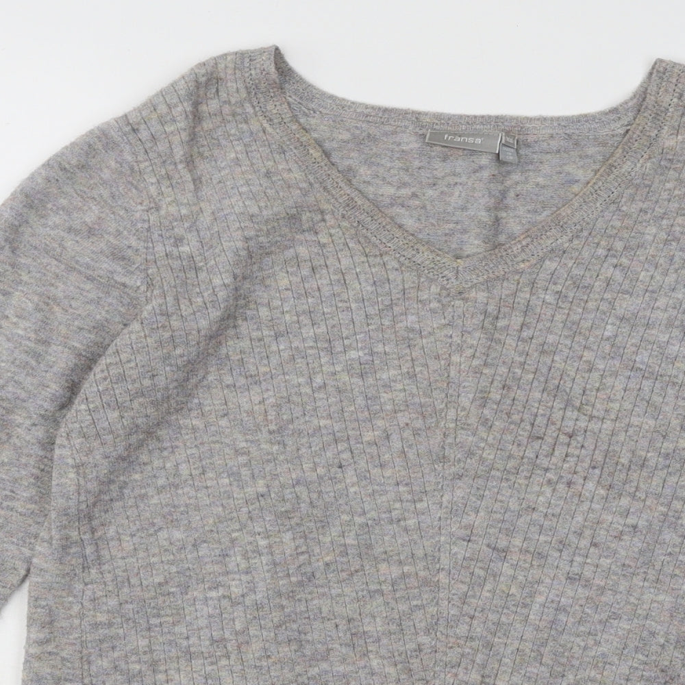 Fransa Womens Grey V-Neck Polyester Pullover Jumper Size XS