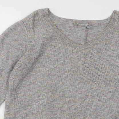 Fransa Womens Grey V-Neck Polyester Pullover Jumper Size XS